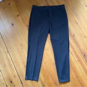 Vegan leather trim ankle pants